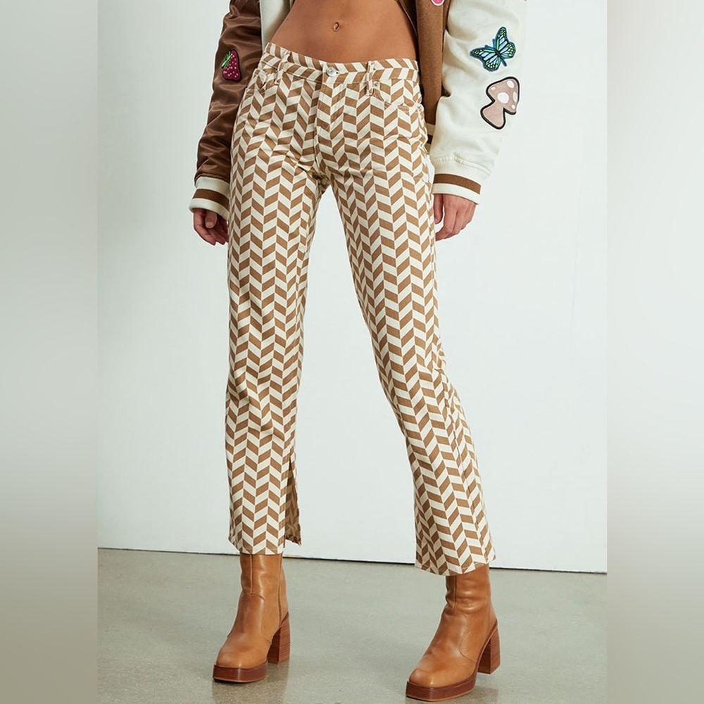 Pacsun Retro Brown Chevron Low Rise Y2K Straight Leg Pants | size 24 NWOT